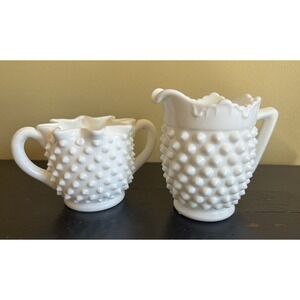 Vintage Fenton Milk Glass Hobnail Star Shaped‎ Creamer and Sugar Bowl